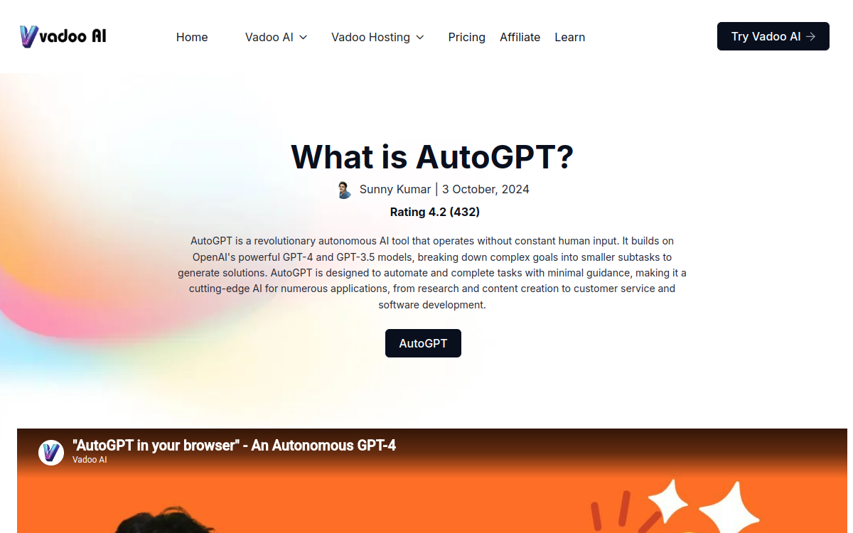 Screenshot of AutoGPT (Vadoo AI)