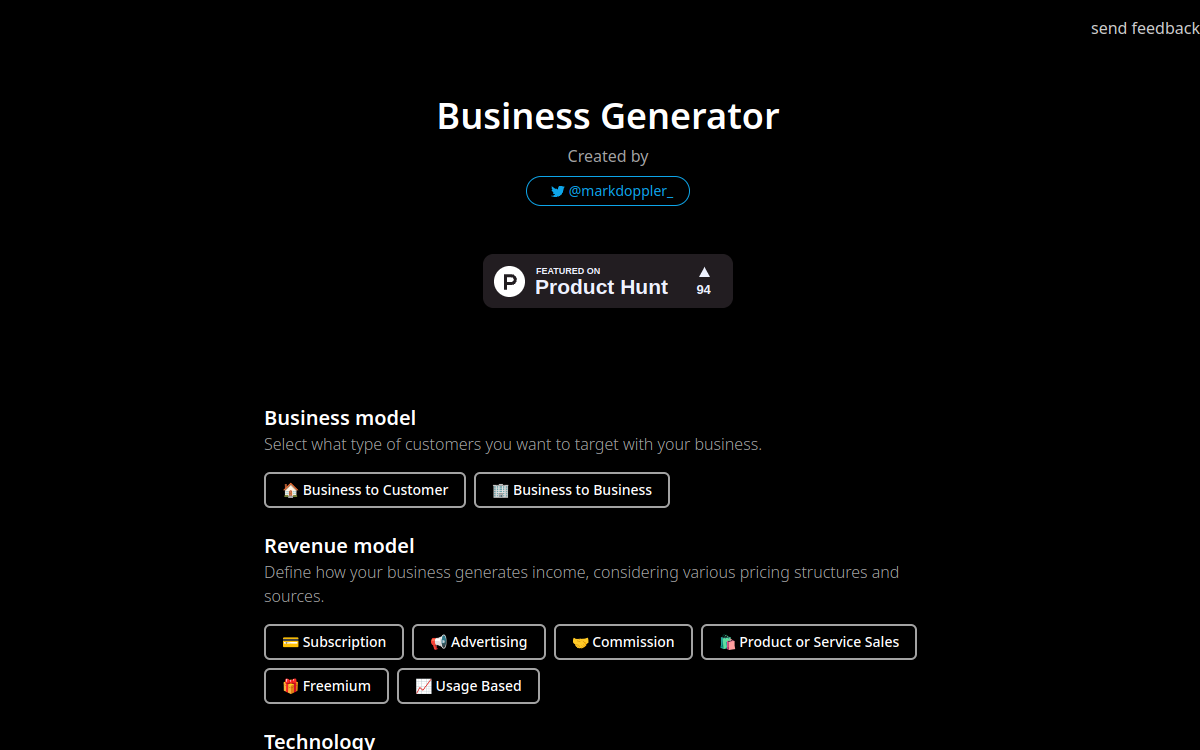 Screenshot of Business Generator