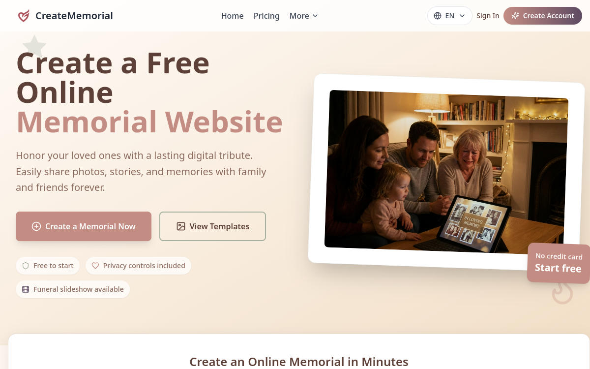 Screenshot of CreateMemorial