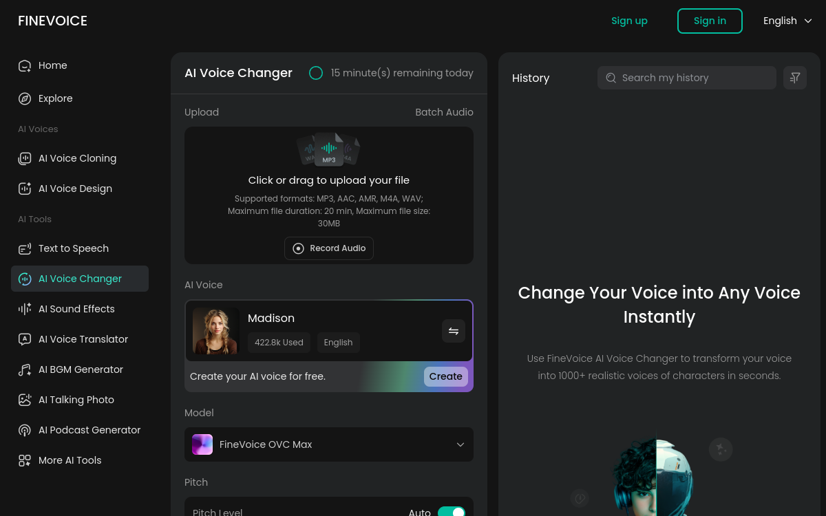Screenshot of FineVoice