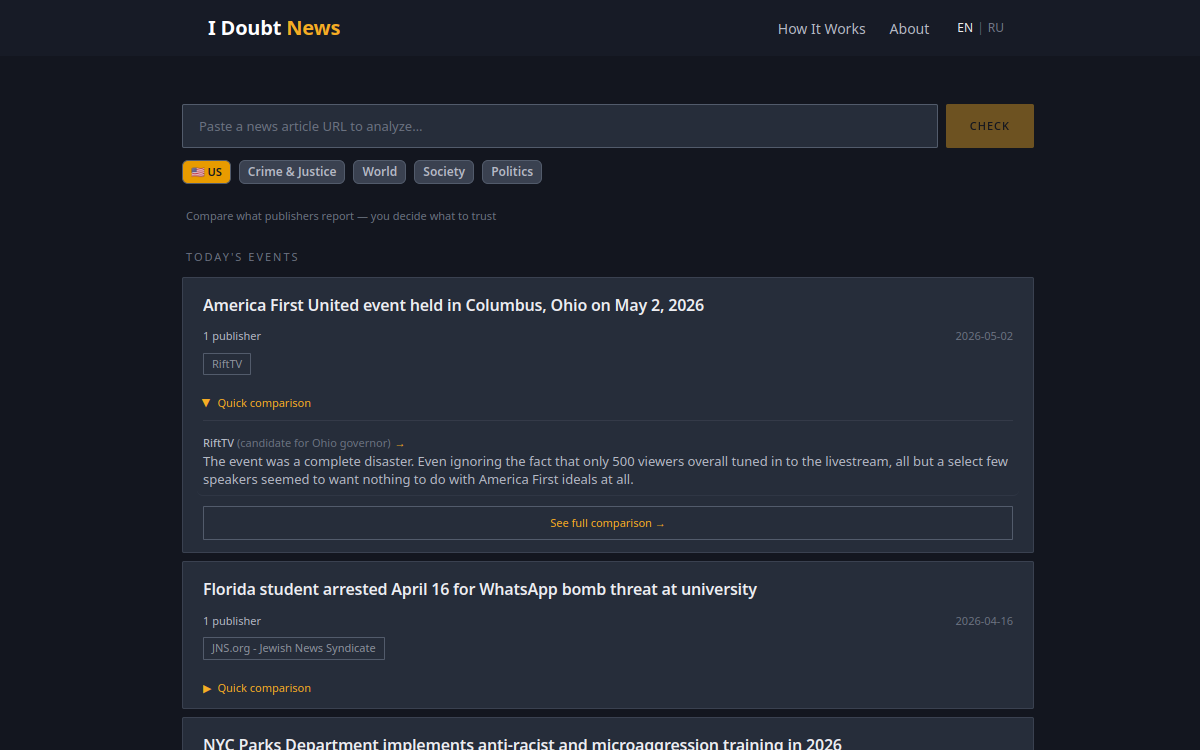 Screenshot of iDoubt News