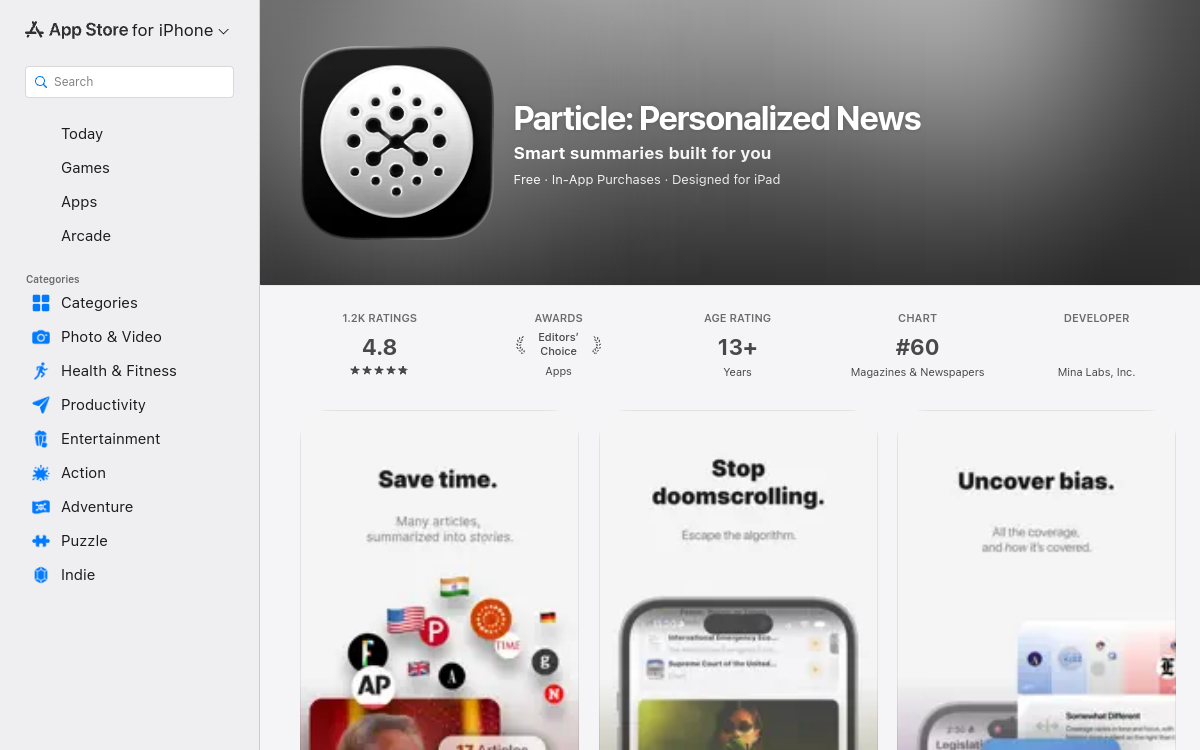 Screenshot of Particle News