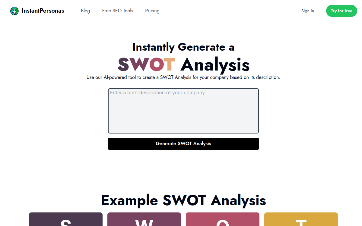 Screenshot of SwotAnalysis.dev