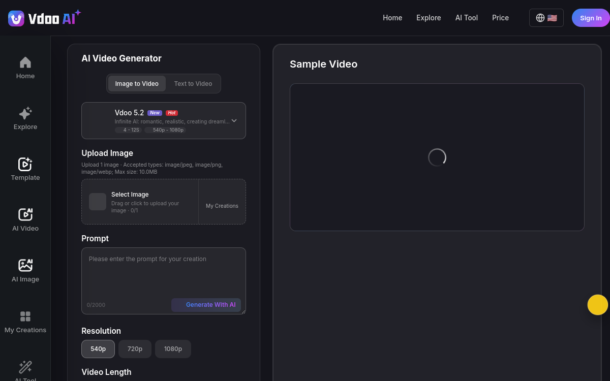 Screenshot of Vdoo AI Image-to-Video