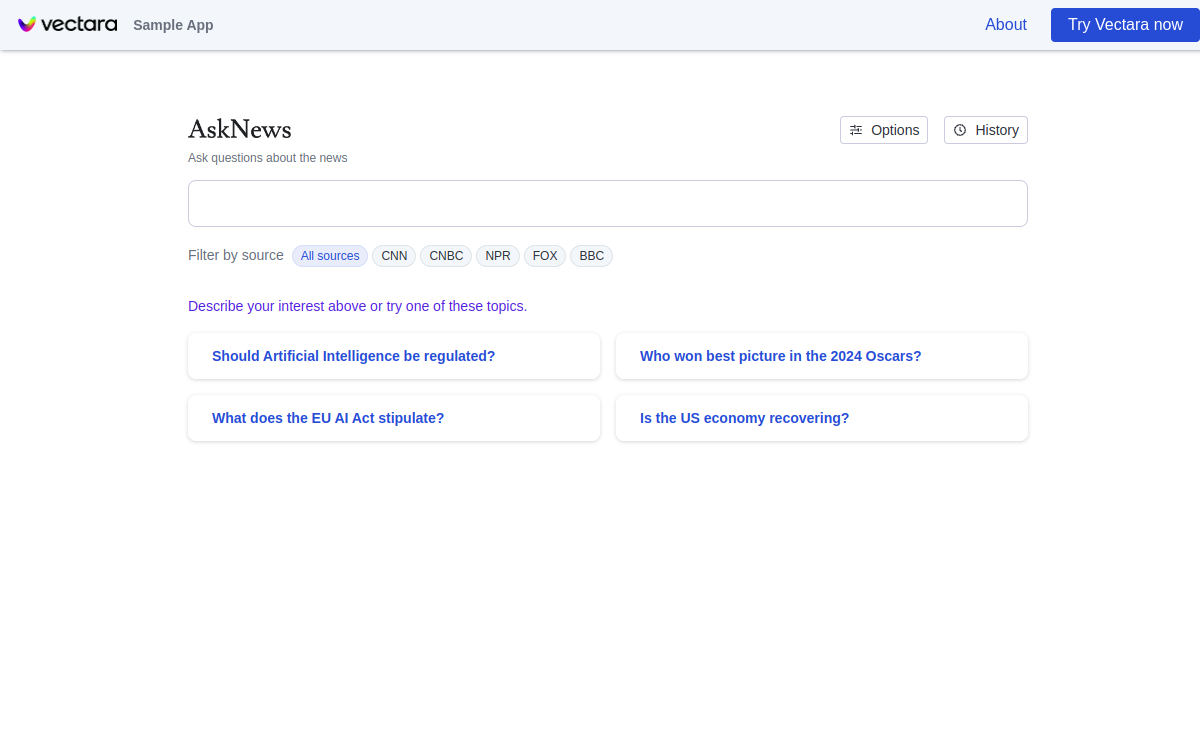 Screenshot of Vectara AskNews