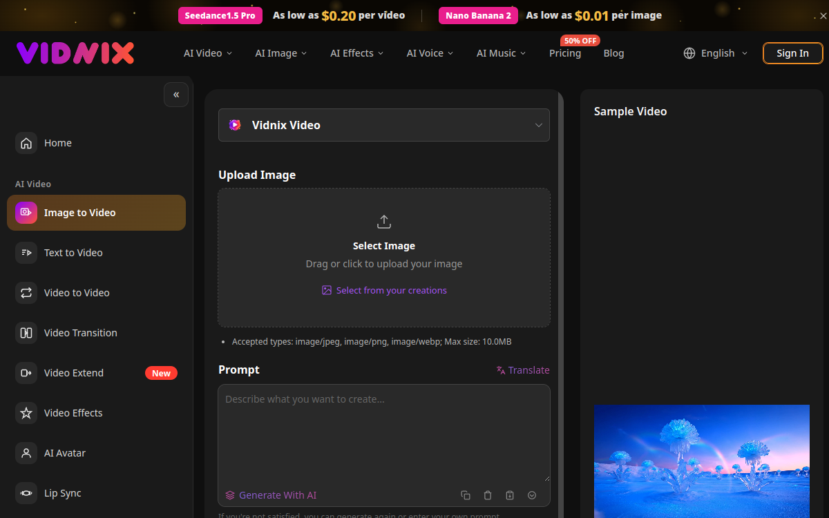 Screenshot of Vidnix AI