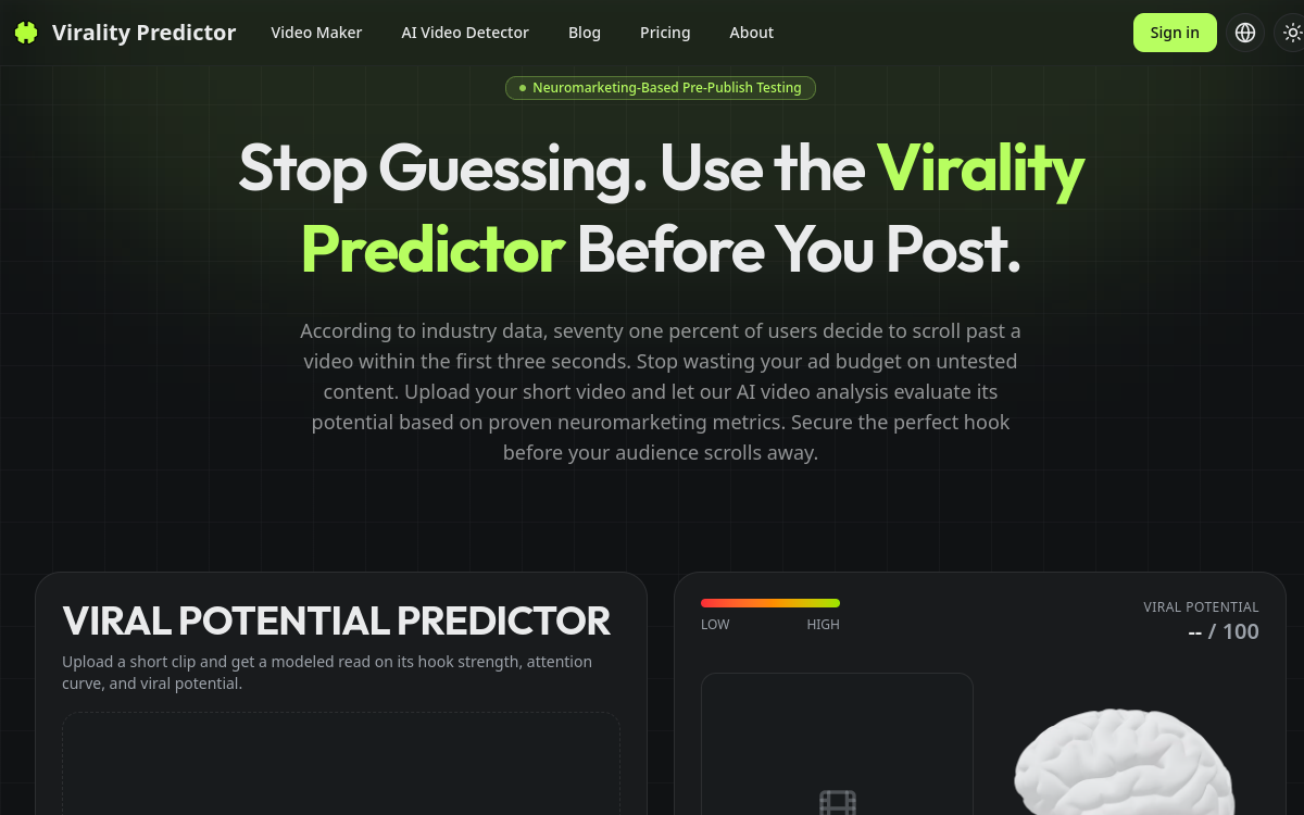 Screenshot of Virality Predictor