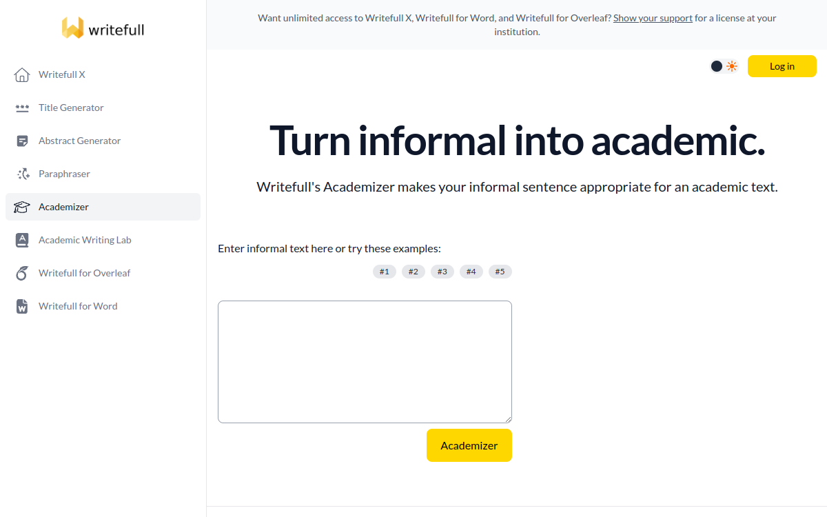 Screenshot of Writefull Academizer