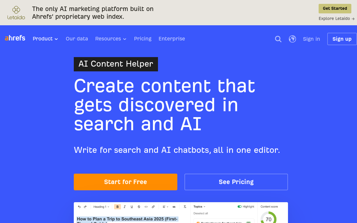 Screenshot of Ahrefs AI Content Helper