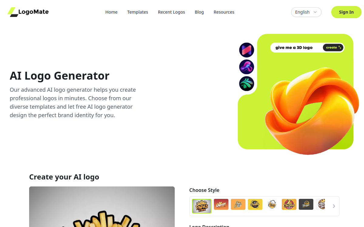Screenshot of AI Logo Generator