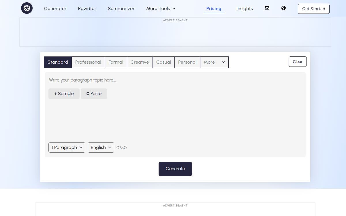 Screenshot of AI Paragraph Generator