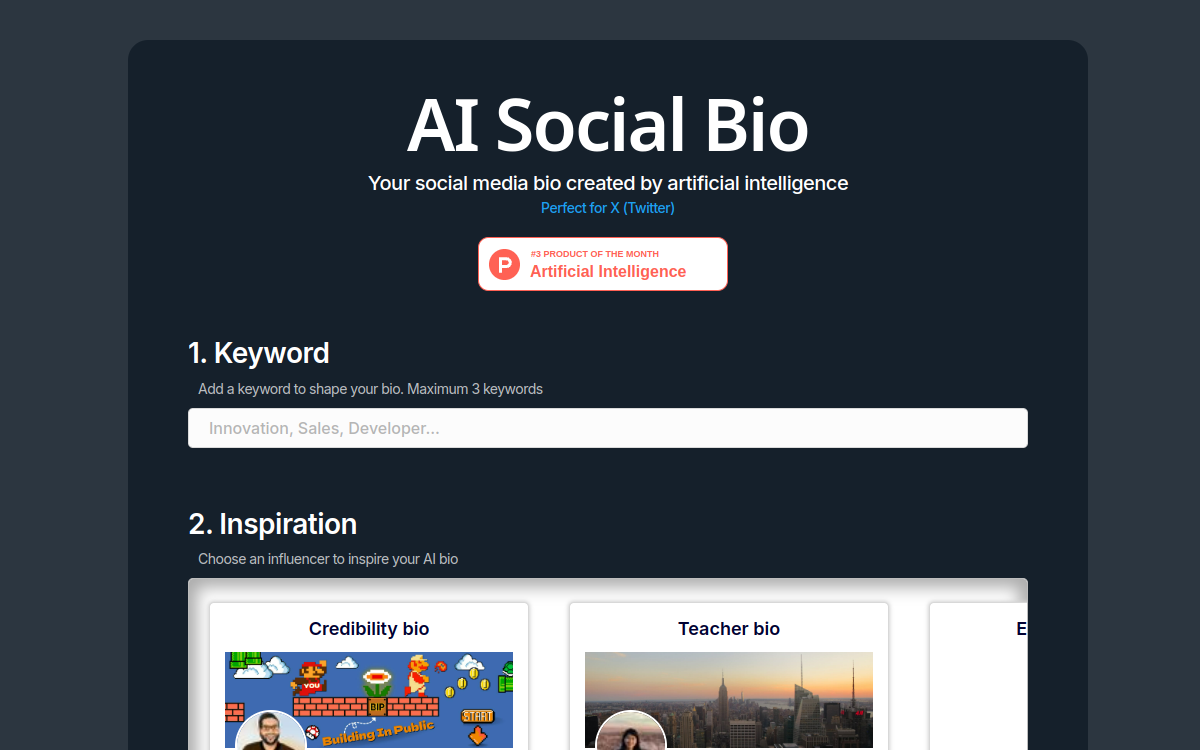Screenshot of AI Social Bio