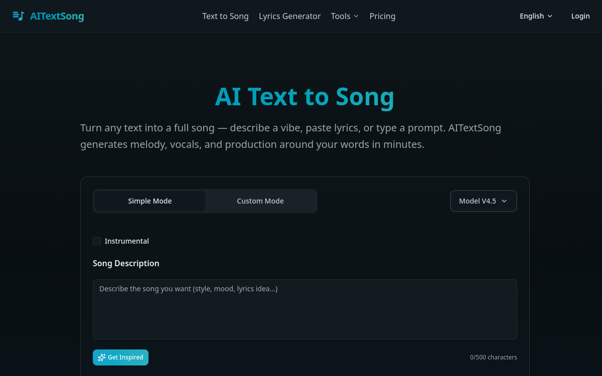 Screenshot of AI Text Song