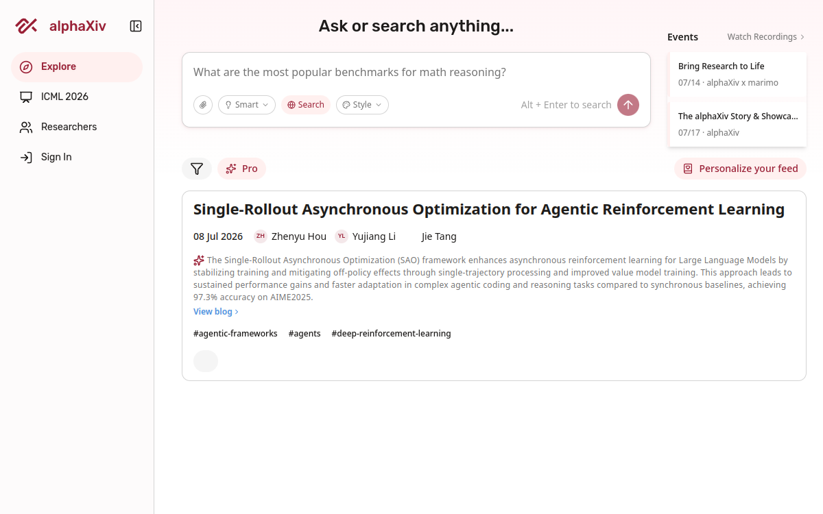 Screenshot of alphaXiv