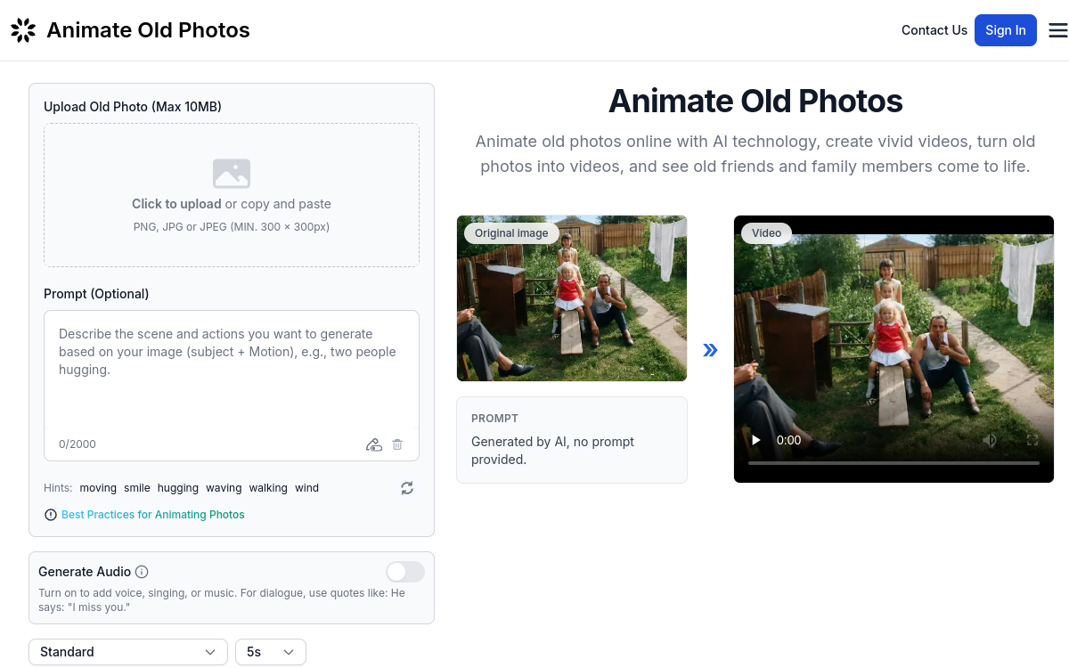 Screenshot of Animate Old Photos